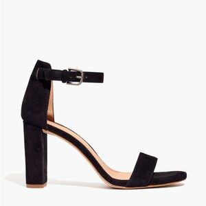 Brooke Ankle-Strap Sandal Heel in Black Suede